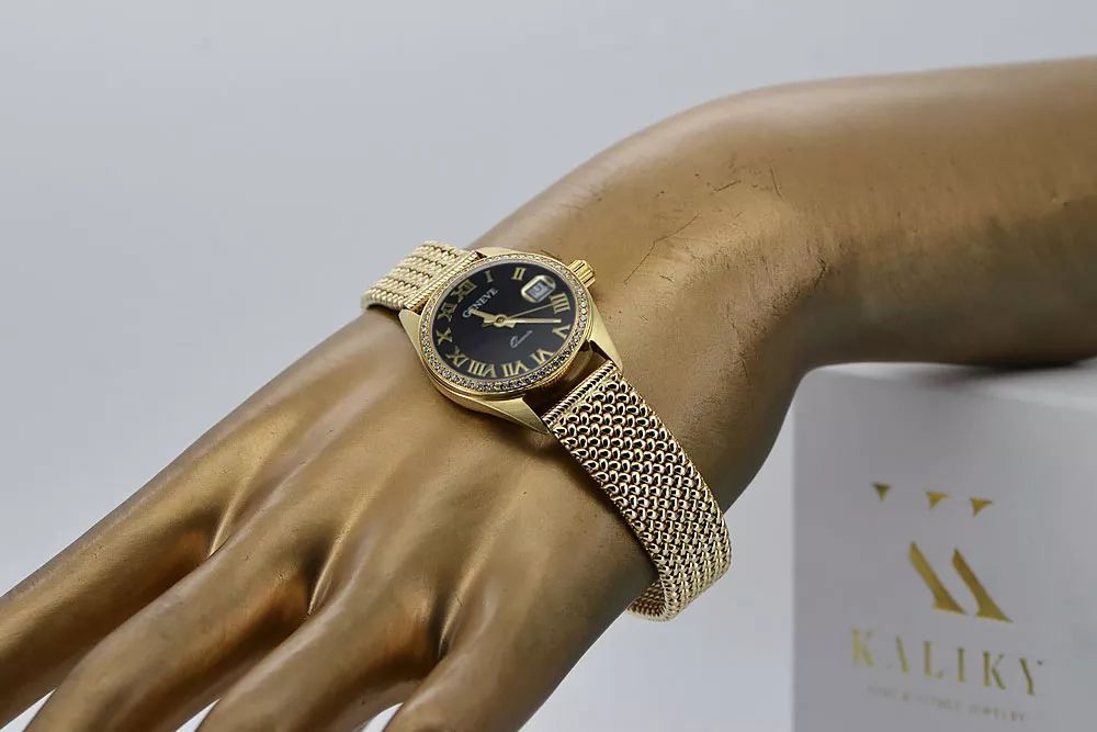 Złoty zegarek damski 14k z BRYLANTAMI Geneve lwd078ydbc&lbw003y Poznań