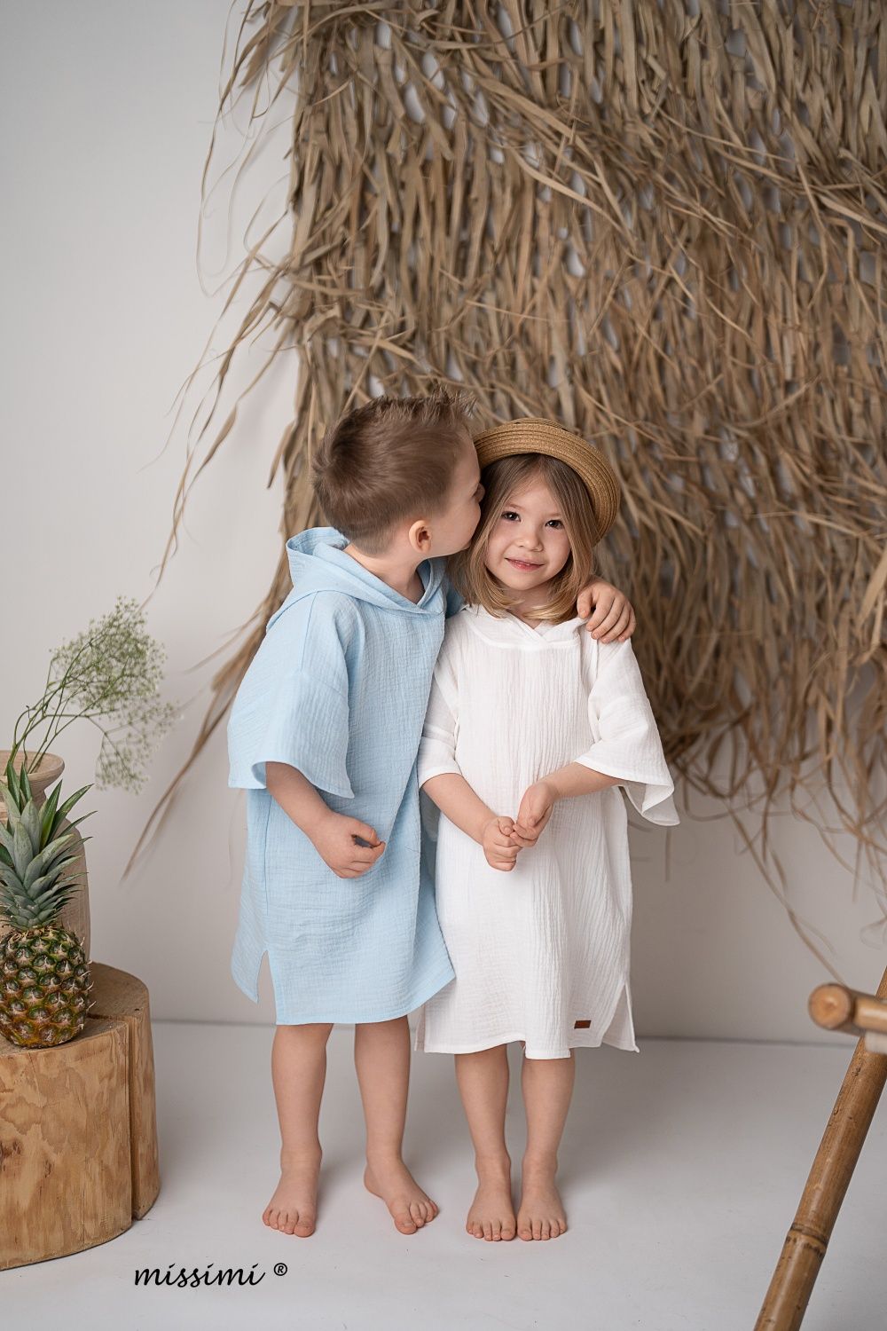 Ponczo na plaże muslin r 116/122 ecru