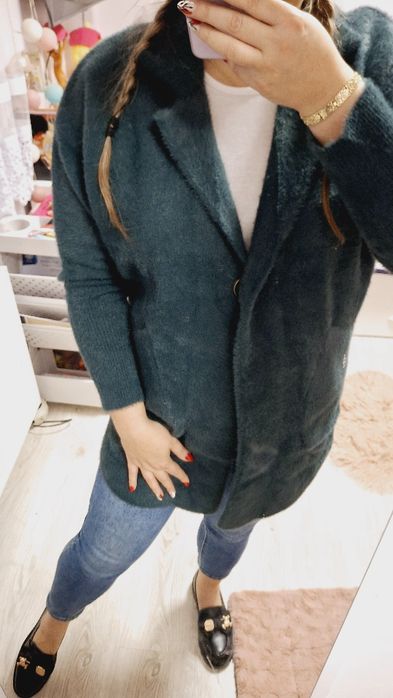 Płaszcz alpaka butelkowa zieleń nowa