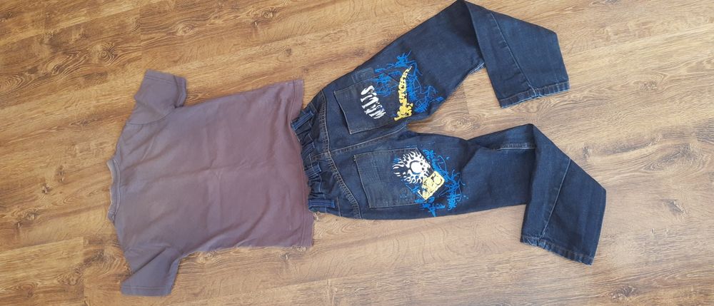 Dzinsy 128 i t-shirt na 7-8 lat