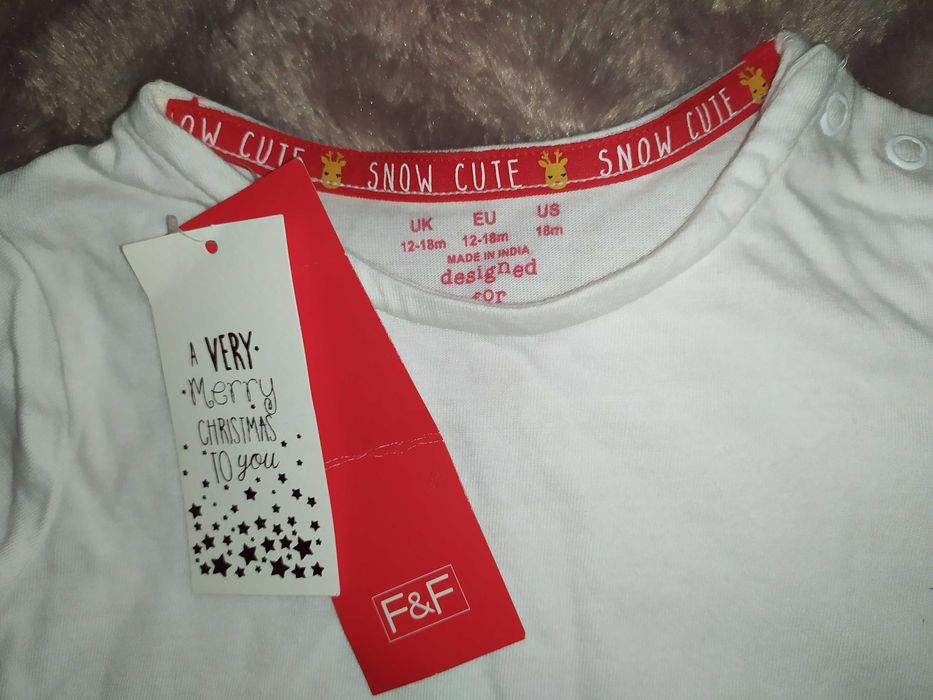 Bluzka z motywami zimowymi, 12-18 mies. NOWA z metką