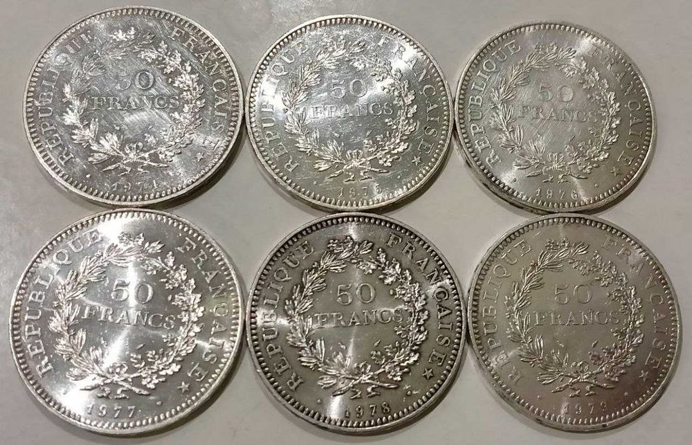 Продам серебреные 50 франков  1974-1979г ЧИТАЙТЕ описание внимательно
