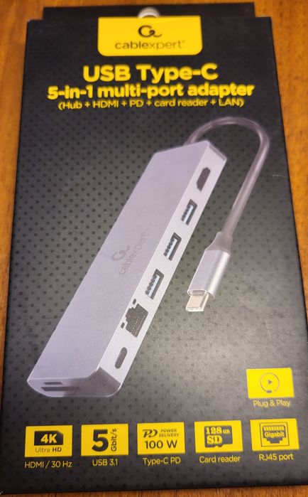 Концентратор cablexpert usb-c 5 in 1