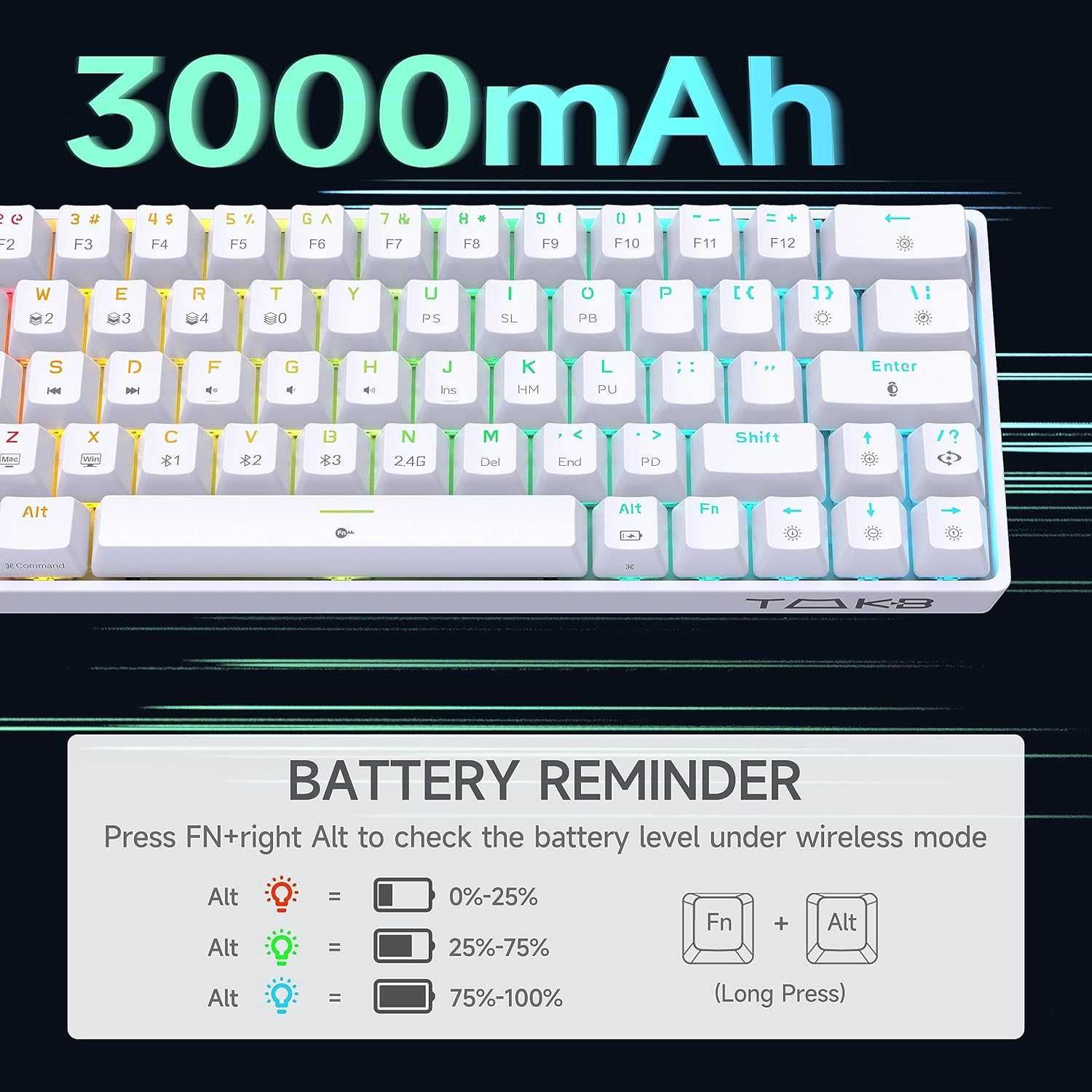 Klawiatura mechaniczna gamingowa TMKB T63 RGB Switch RED biała