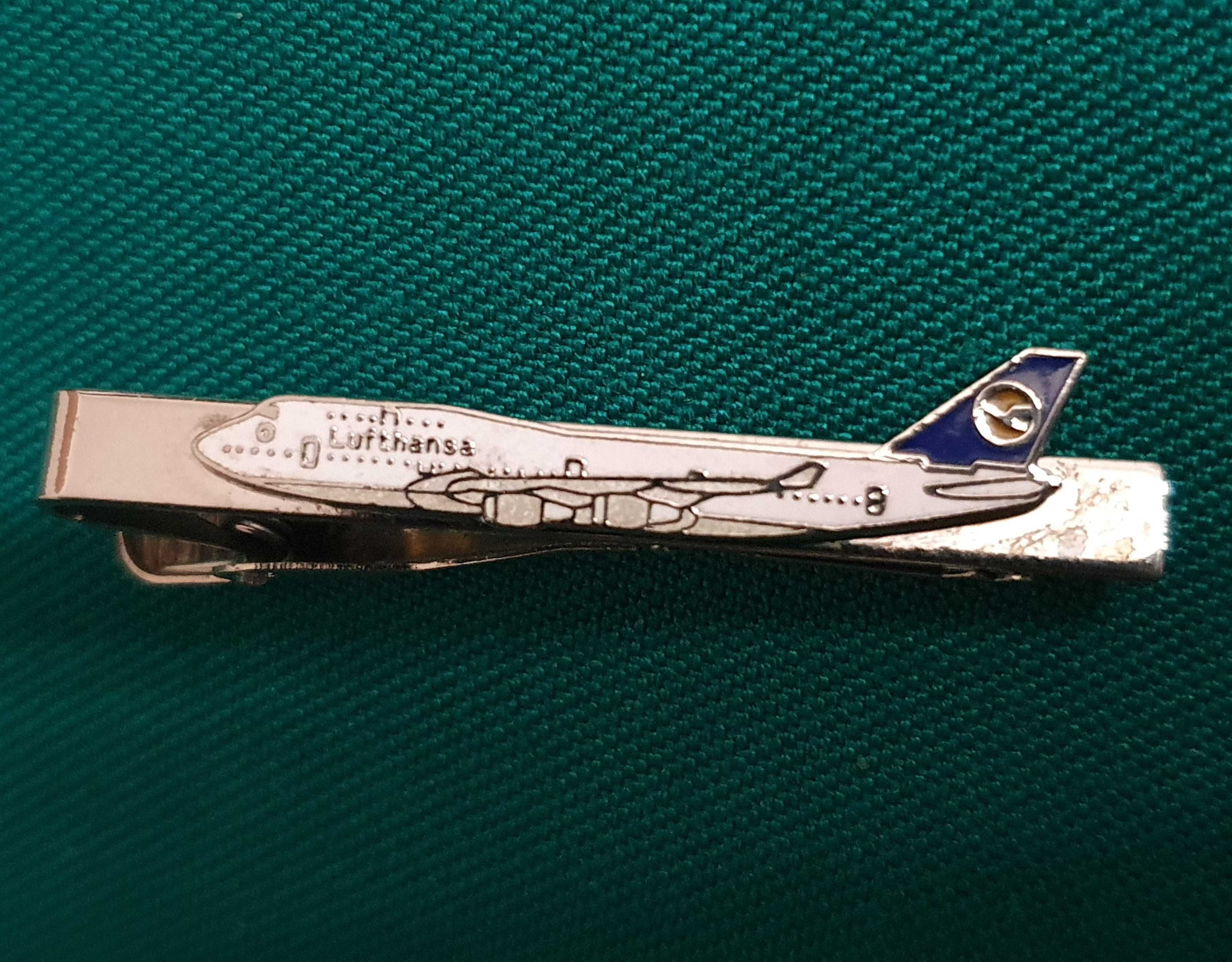 Clip de gravata em aço - LUFTHANSA - Boeing 747-400 - Raro - Anos 80