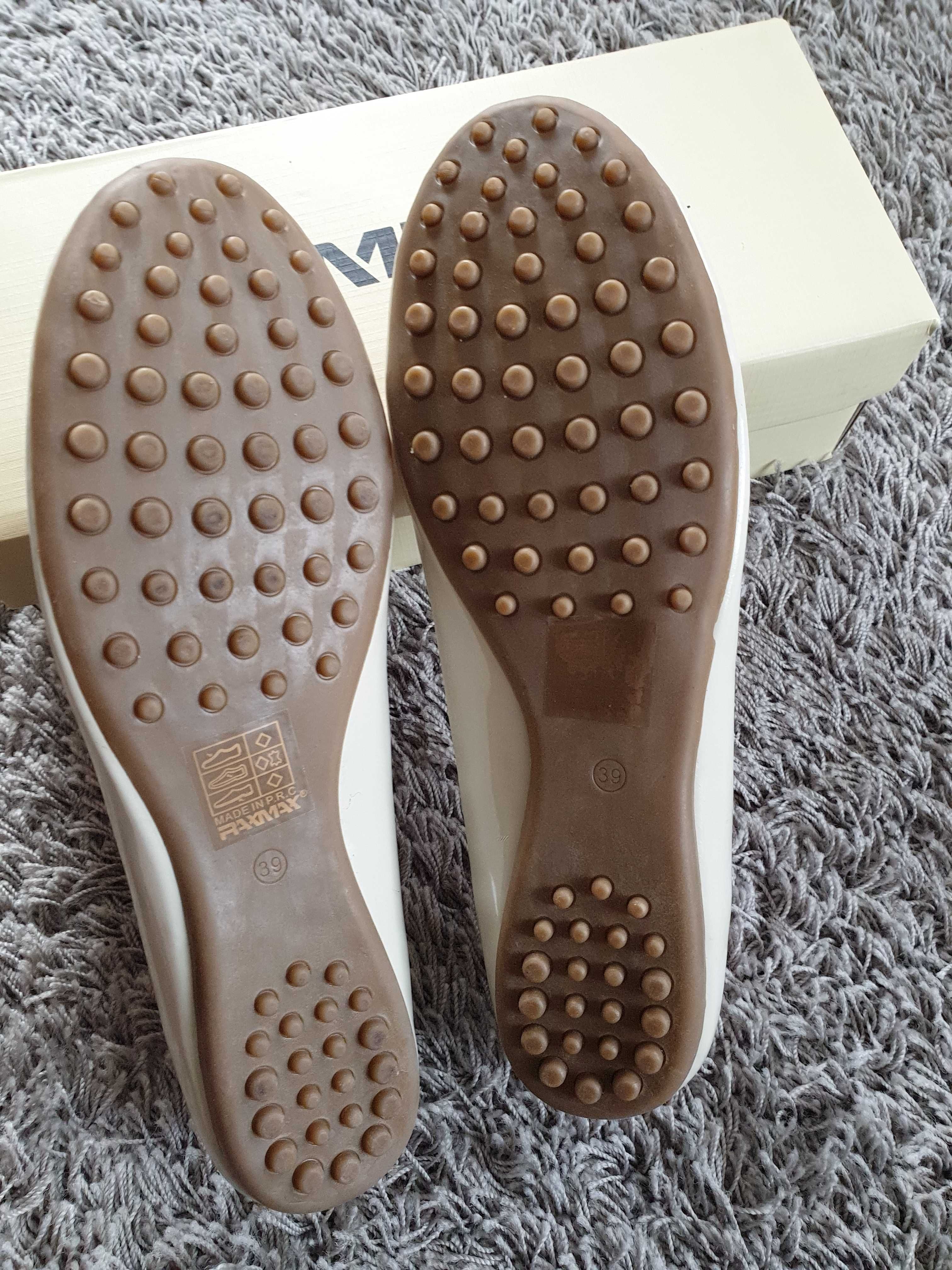 Nowe buty 39 beżowe pantofle mokasyny balerinki 25cm lato wesele