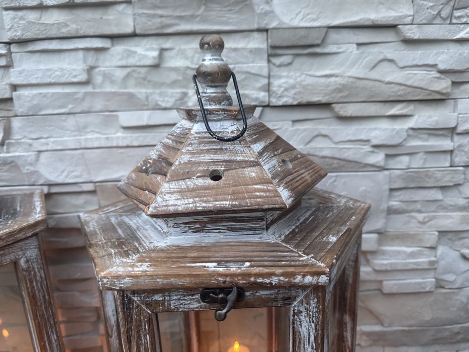 Lampion latarnia 2 lampiony drewniane Vintage Boho handmade