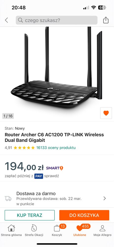 Router ruter TP-Link Archer C6 2.4GHz/5GHz  1200Mb/s 4 anteny WiFi