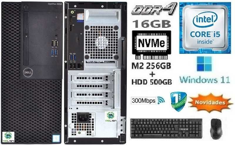 Pç/Torre DELL 3050 6ªG|i5.6500-3.2Ghz|16G|HDMI|NVMe256G+HDD500G|W11