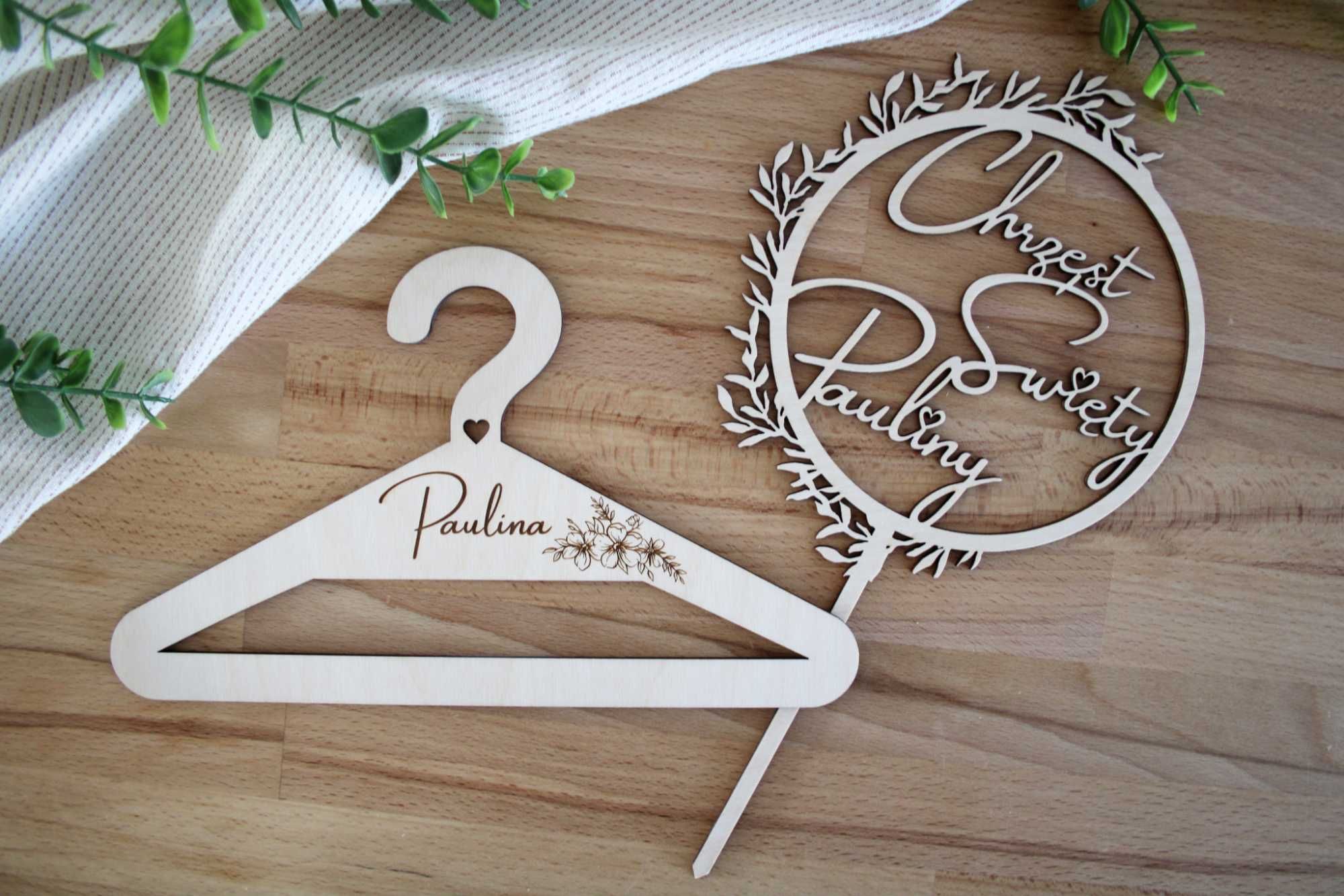 Personalizowany zestaw na Chrzest Święty topper + wieszak