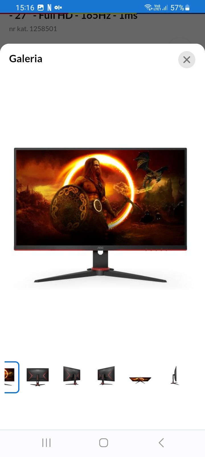 Uszkodzony.AOC C27G2U/BK  gamingowy - 27" -  165Hz - 1ms