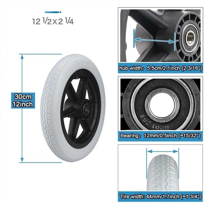 Kółka do wózka inwalidzkiego tylne 2 szt. 12 1/2 x 2 1/4 łożysko 12mm