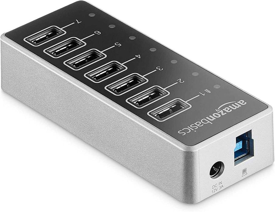 Amazon Basics 7-portowy HUB z USB-C na USB-A z zasilaczem 36 W (12V/3A