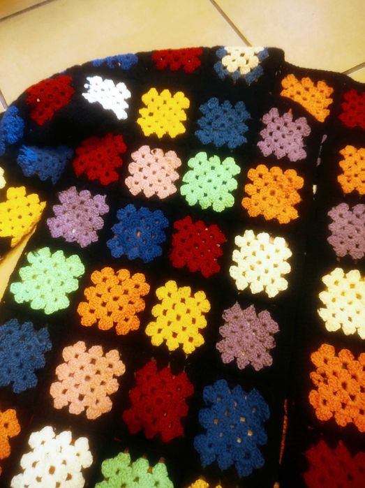 Żywy kolorowy Etno retro boho vintage wełniany sweter cardigan handmad