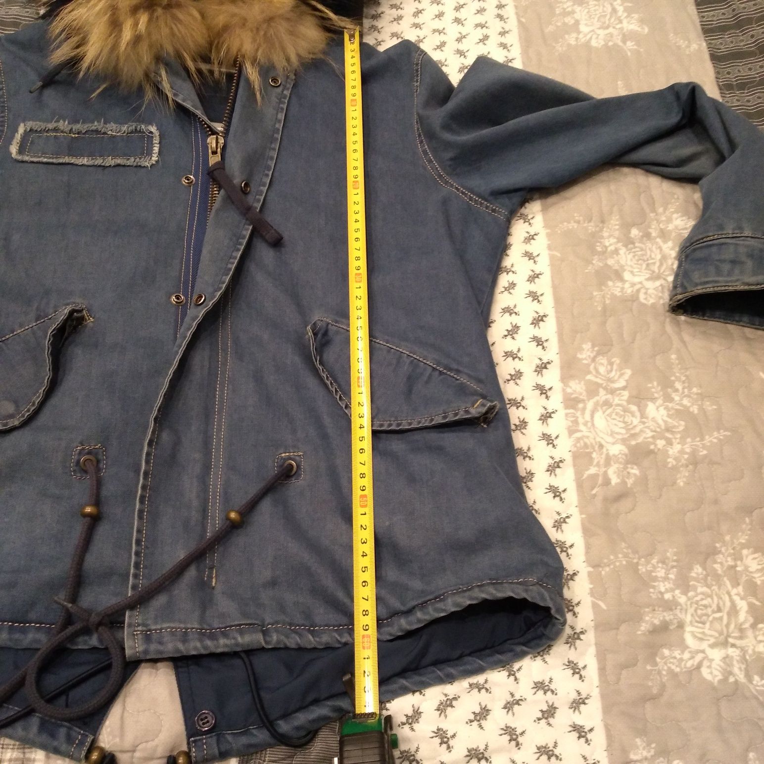 Kurtka jeans kołnierz futro naturalne z jenota, jenot