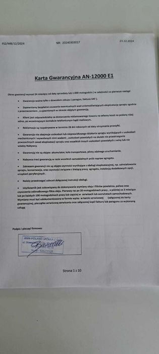 Agregat prądotwórczy na gwarancji