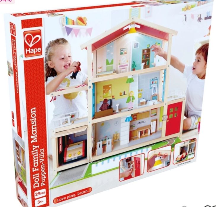 Mega zestaw hape villa E3405 E3455 domek dla lalek zwierząt