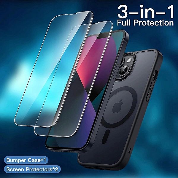 Etui Magnetyczne dla iPhone 13/6,1" x2 Szkło Hartowane JETech 3 w 1 Cz