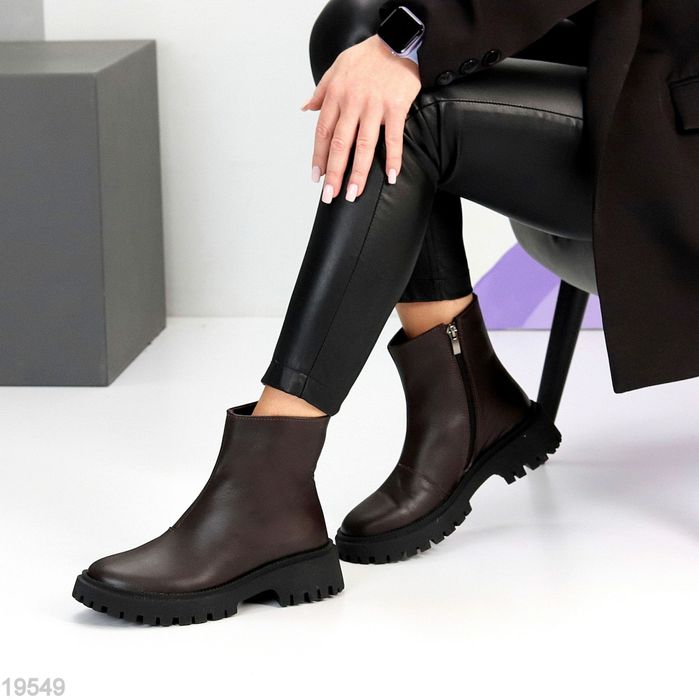 Жіночі черевики ботинки шкіряні Шоколад  зимові