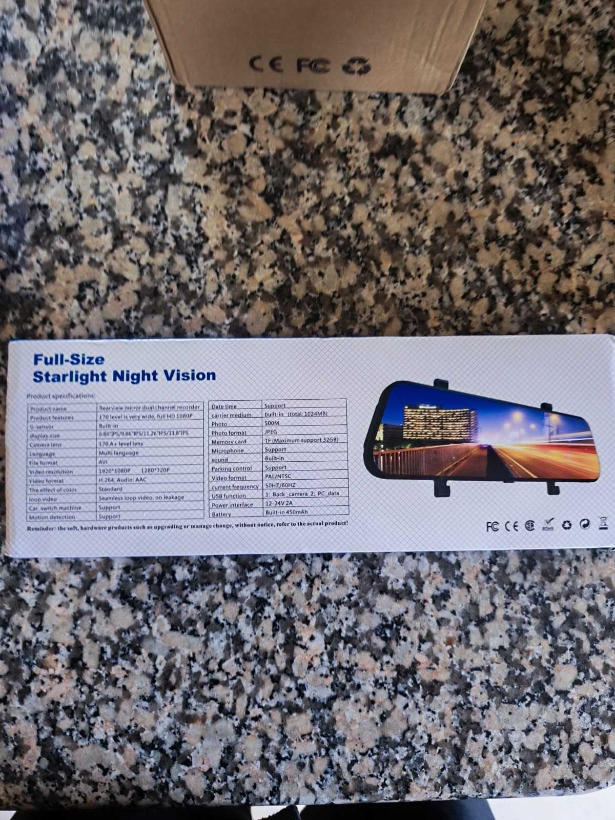 Dash Cam Retrovisor de Carro, 10 Polegadas, HD 1080P