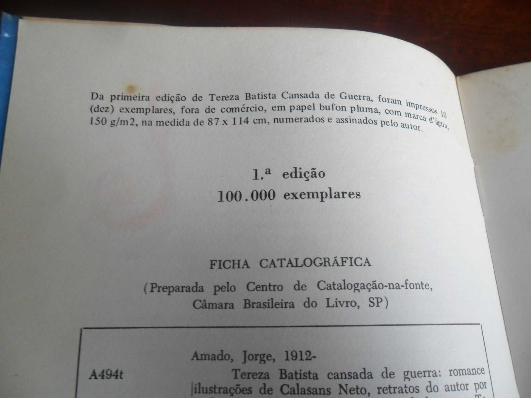 "Tereza Batista Cansada de Guerra" de Jorge Amado - 1ª Edição de 1972