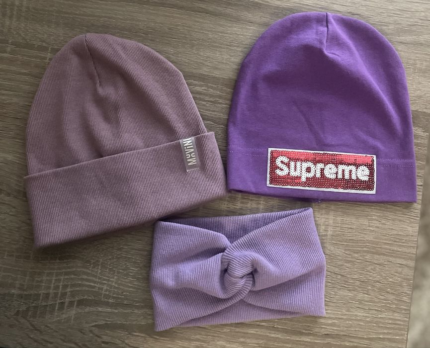 Весняно-осінні одношарові шапки та широка повʼязка рубчик для дівчинки