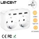 Сетевой разветвитель Lencent 2 розетки, 3 usb + 1 type C