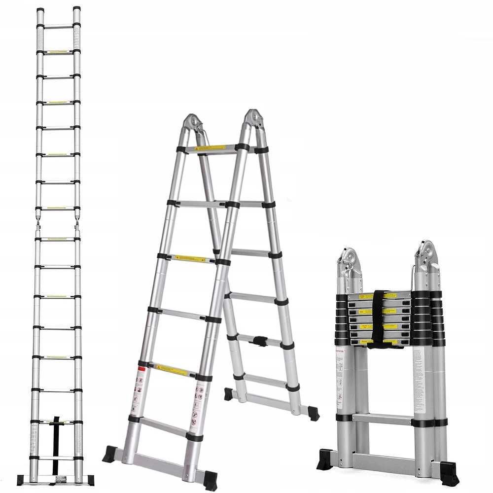 Wytrzymała DRABINA TELESKOPOWA PRZEGUBOWA aluminiowa 5,6m - 2x280cm