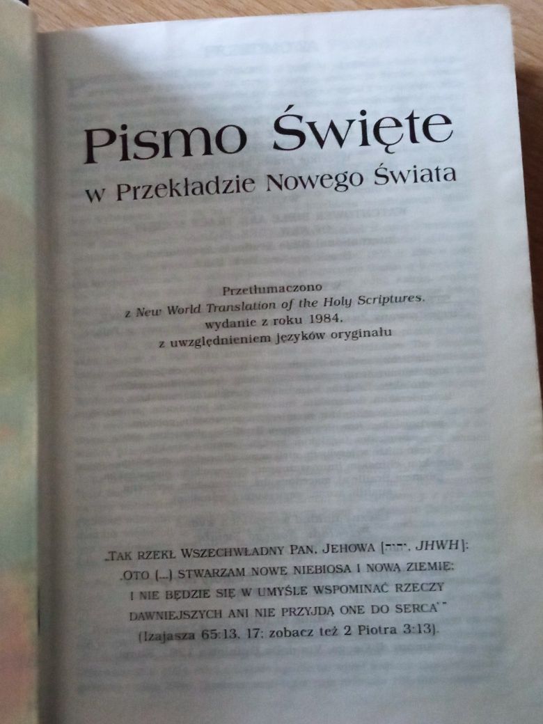 Pismo Święte w Przekładzie Nowego Świata.