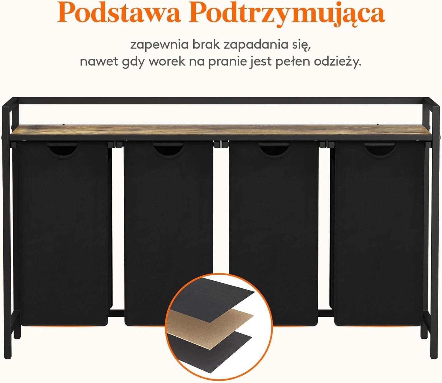Kosz na pranie 4-sekcyjny, 168L kosza na pranie z dużą górną półką