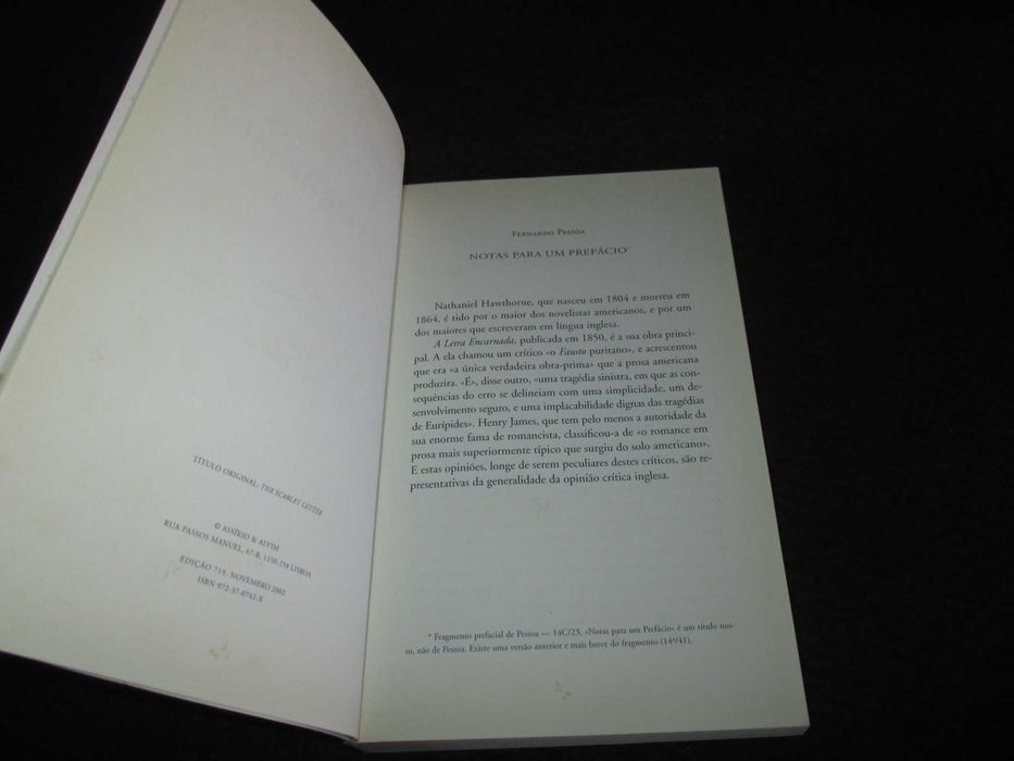 Livro A Letra Encarnada Nathaniel Hawthorne Fernando Pessoa