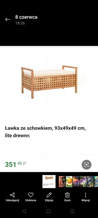 Ławka ze schowkiem - lite drewno 93x49x49