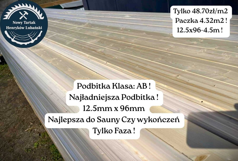 Podbitka Boazeria 12.5 x 96 - 4.5m kl.AB Deska Obicie Kantówka Belki