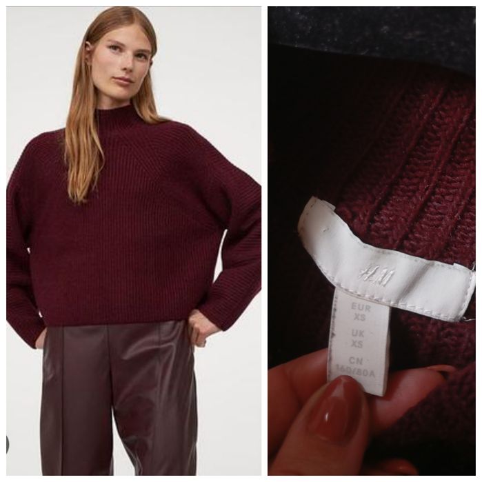 H&M XS-M luźny pudelkowy sweter w kolorze bordowym burgund