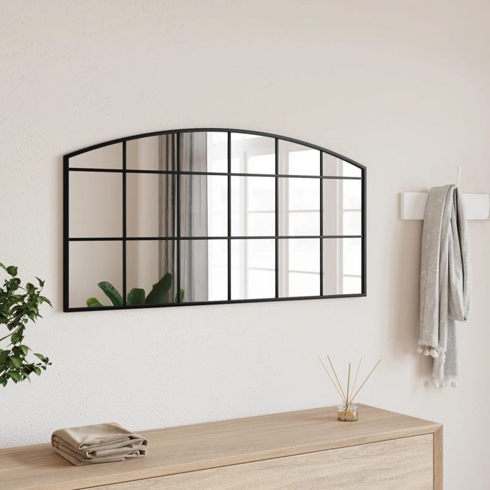 Vidaxl Lustro Ścienne, Czarne, 100X50 Cm, Zakończone Łukiem, Żelazo