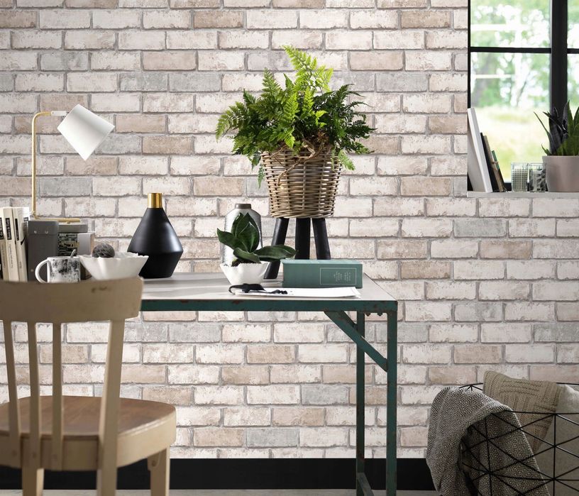 Tapeta ścienna zmywalna imitacja cegła kamień przecierana na flizelini