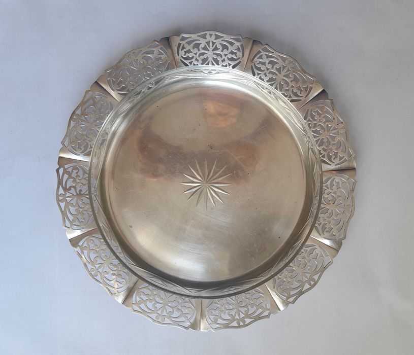 Antyk Vintage Duża Szwedzka Taca Ażurowa Plater. Taca Szklana Gratis !