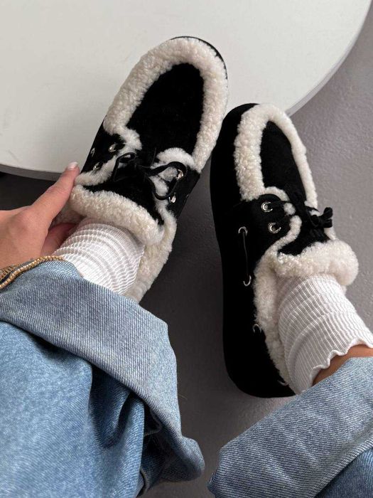 Жіночі зимові лофери Miu Loafers Winter Black з хутром (чорні) M007