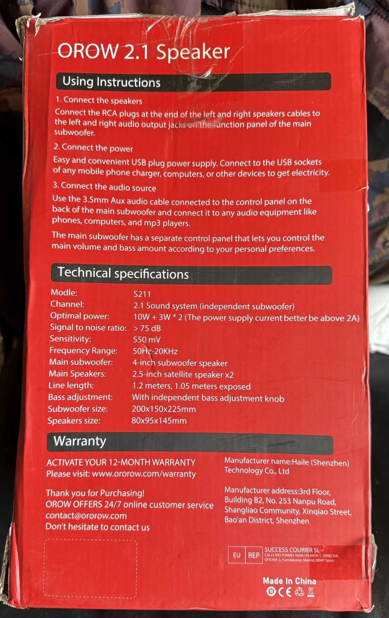 OROW S211 Nowy system głośników komputerowych 2.1 z subwooferem