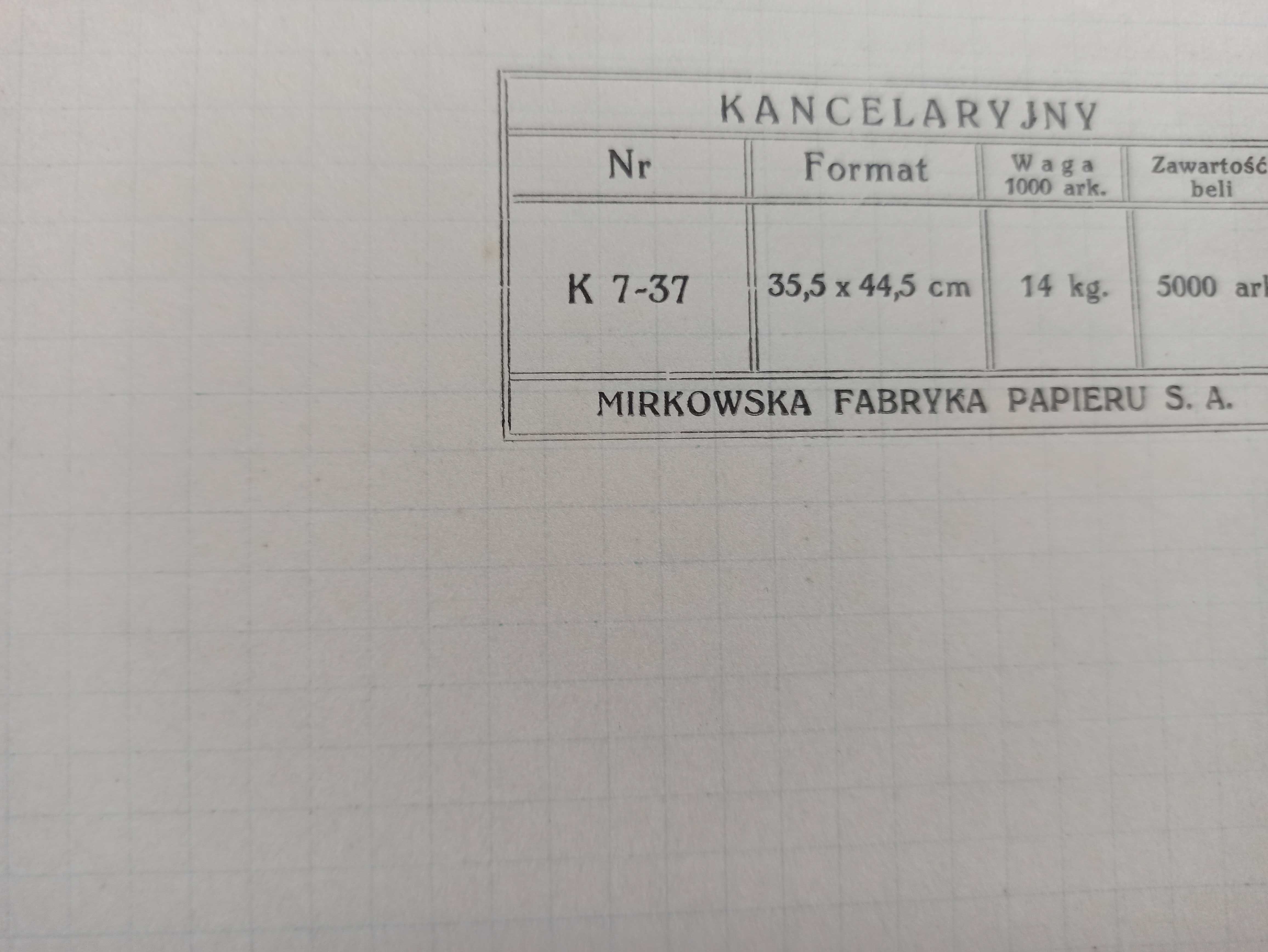 Papier produkcji  J. Franaszek lub Mirkowska Fabryka Papieru ok 1930 r