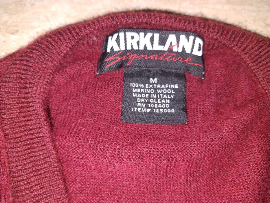 Bordowy, męski sweter w serek 100% merino, r. M