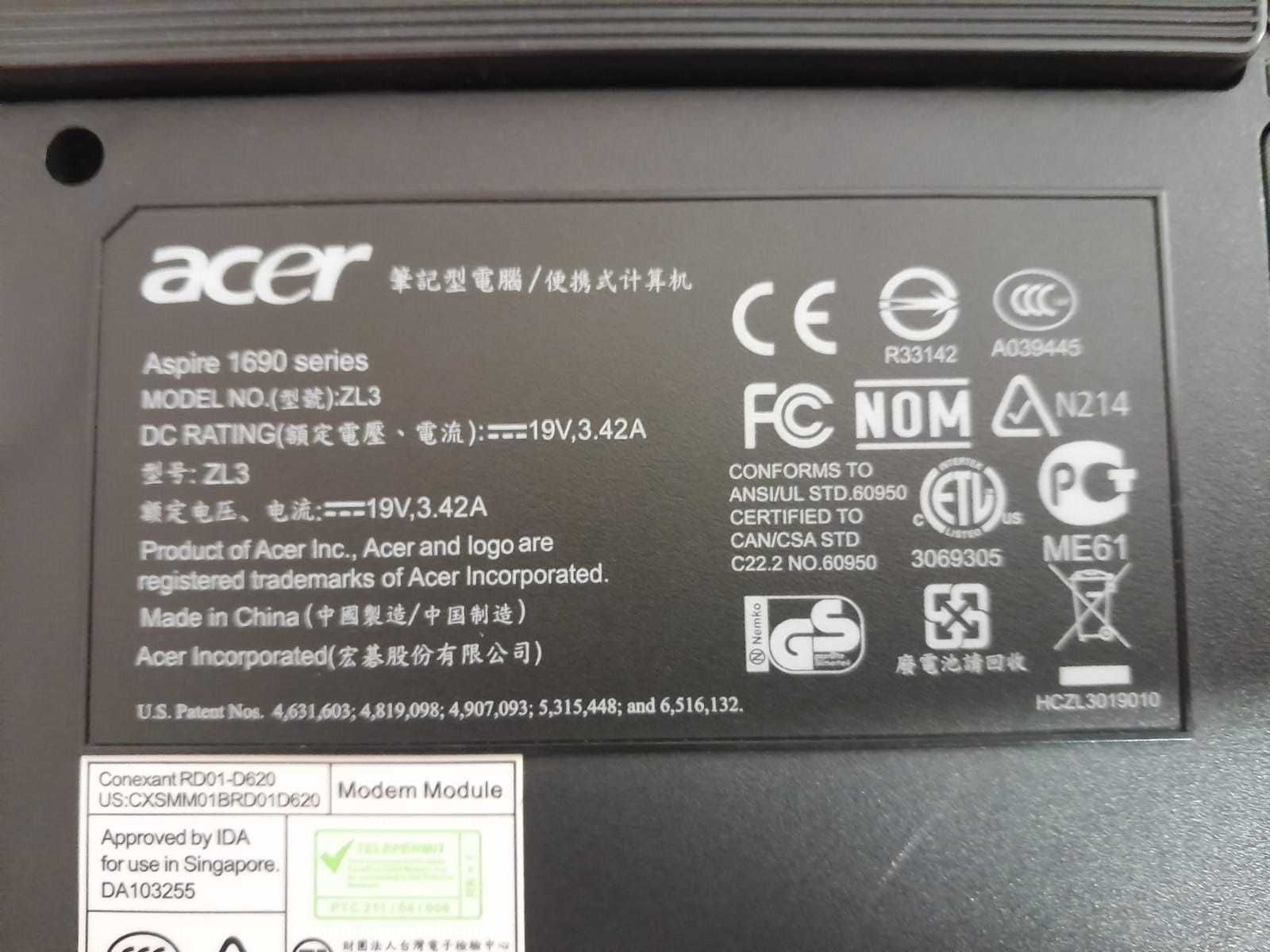 Portátil Acer para peças