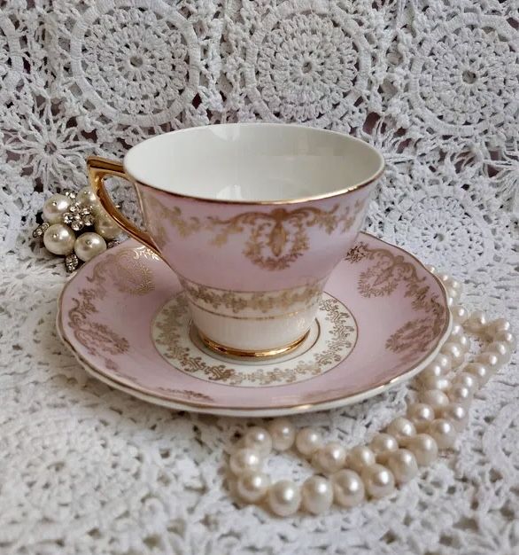 *Piękna Stara Różowa St Leonard Angielska Porcelana Filiżanka Złota