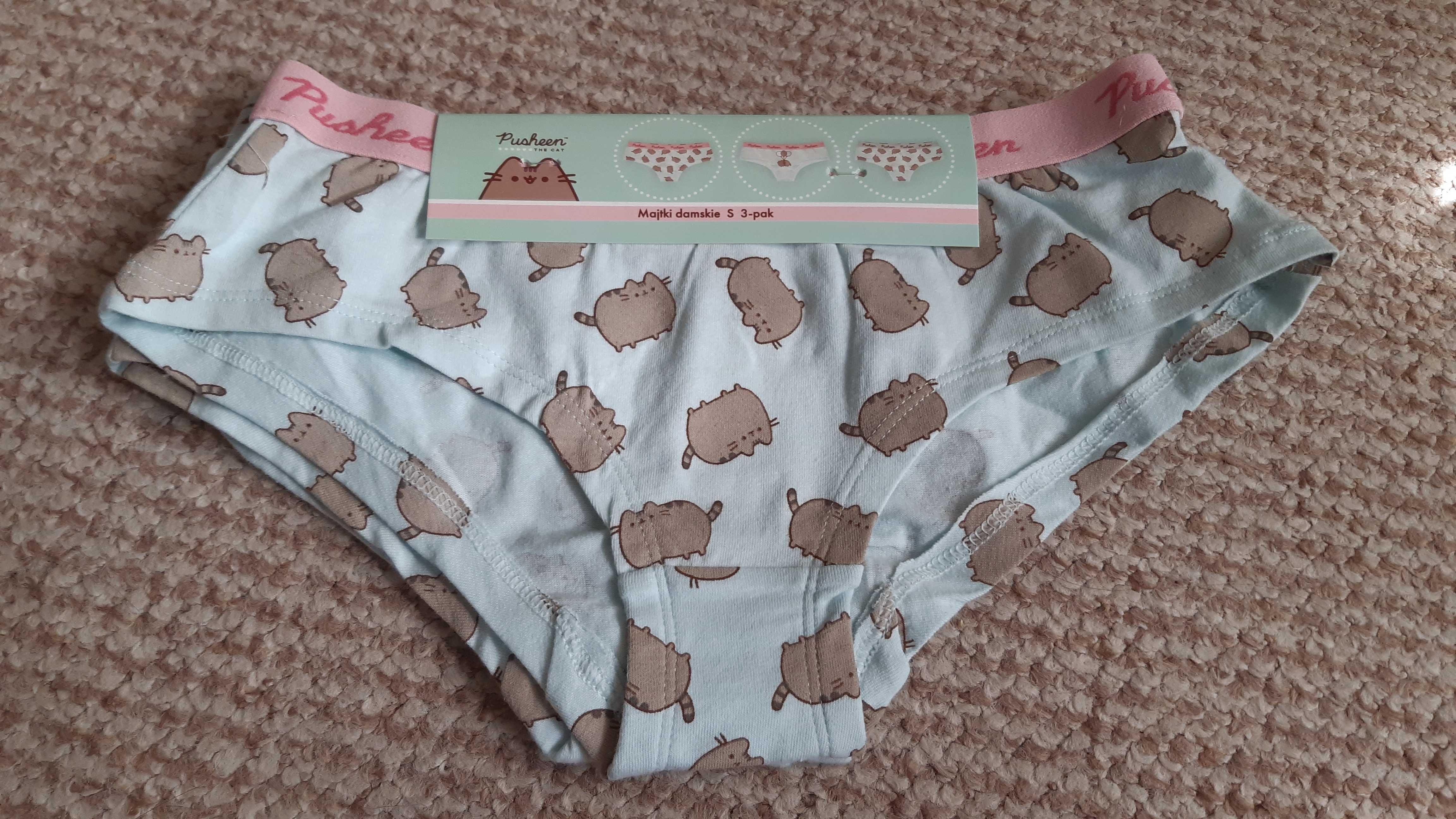 Nowe damskie młodzieżowe majtki Pusheen S 3-pak