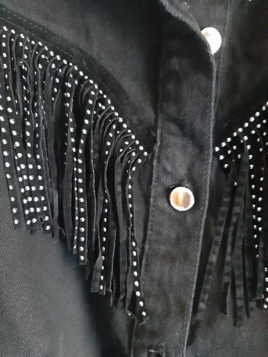 Kurtka Zara S oversize katana frędzle dżety bluza bawełna jeans kolekc