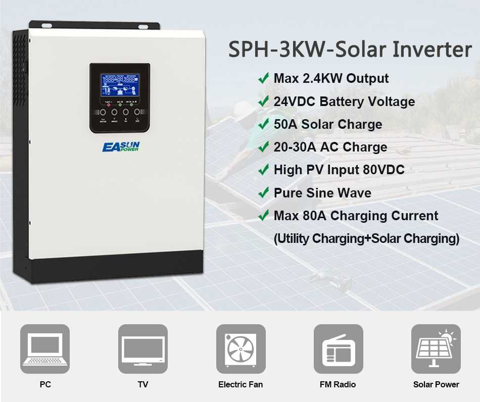 * NOVO * Controlador/Inversor Solar Híbrido * 2.4kW 24V * 50A *