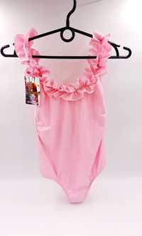 Nowy śliczny kostium kąpielowy strój jednoczęściowy falbanki różowy