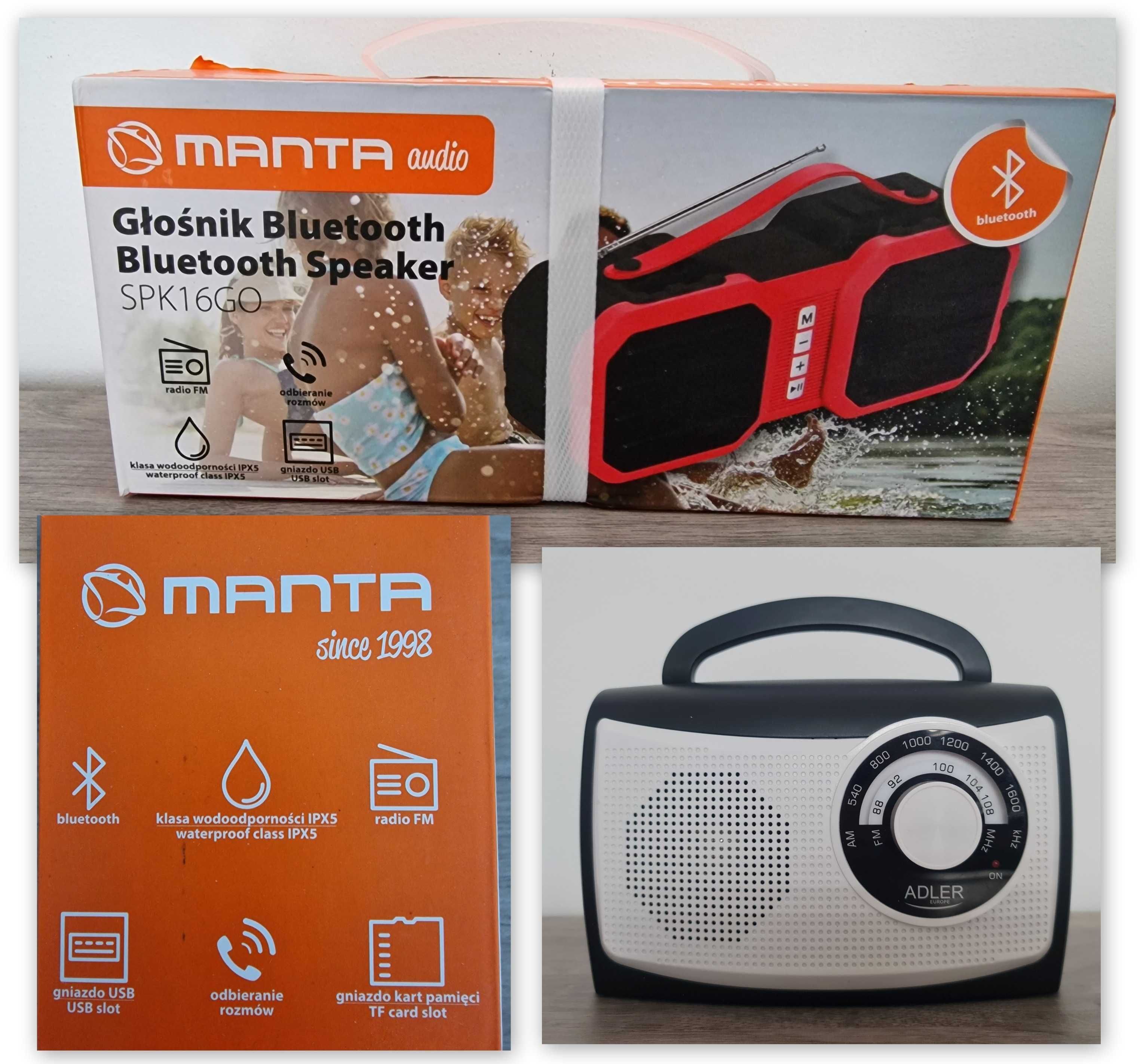 zestaw Głośnik bluetooth Manta SPK16GO + radio FM Adler AD1155