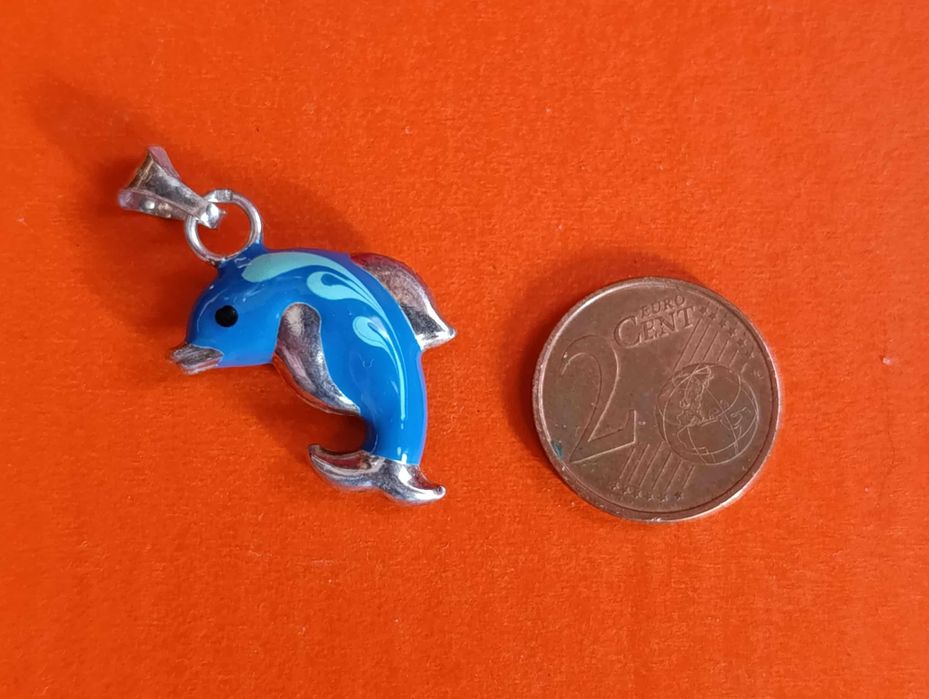 Prata Pendente Golfinho Azul