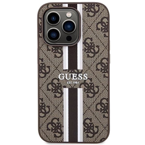 Etui Guess 4G Printed Stripes MagSafe na iPhone 14 Pro Max - brązowe